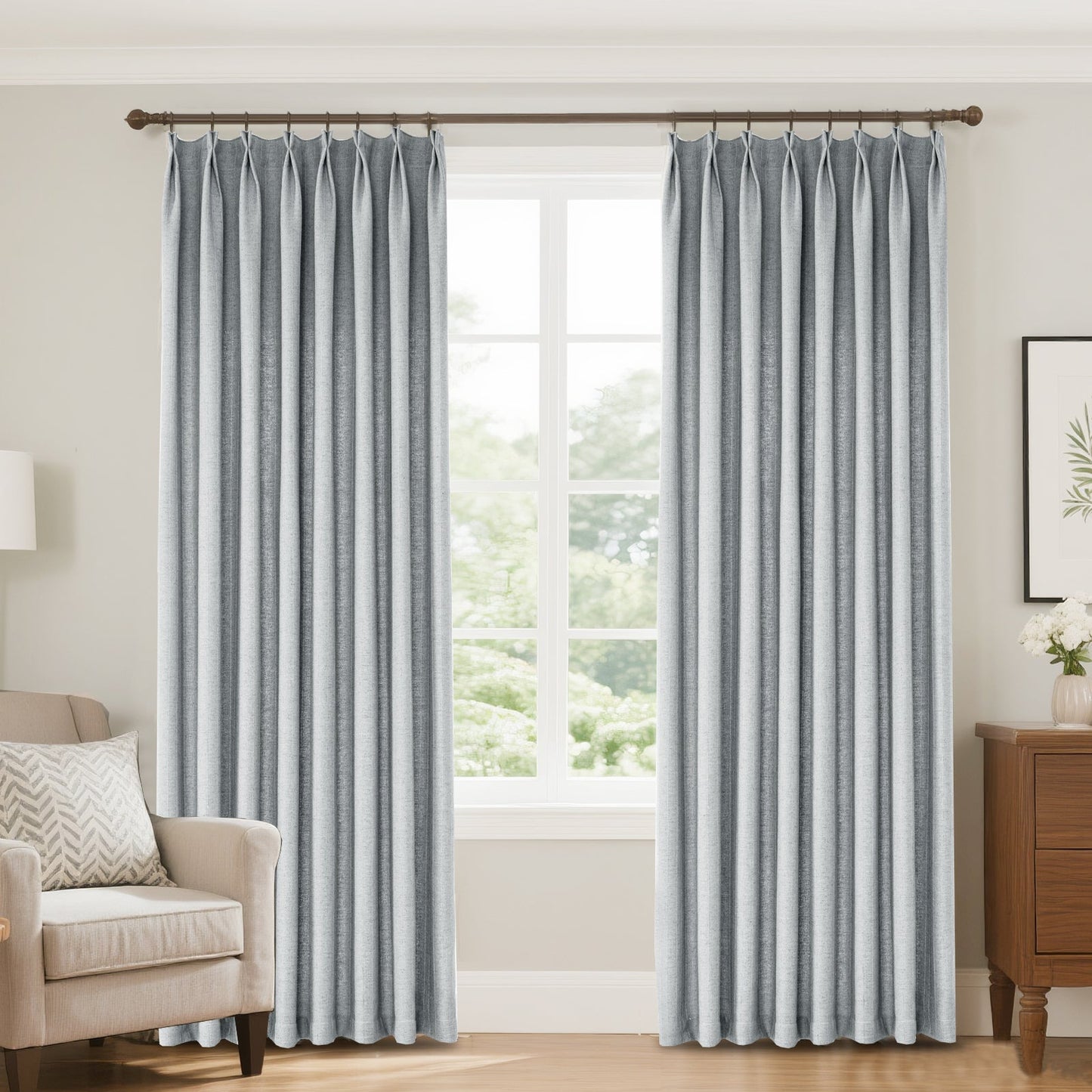 Lun Herringbone Pinstripe Premium Linen Blended Curtain Pleated