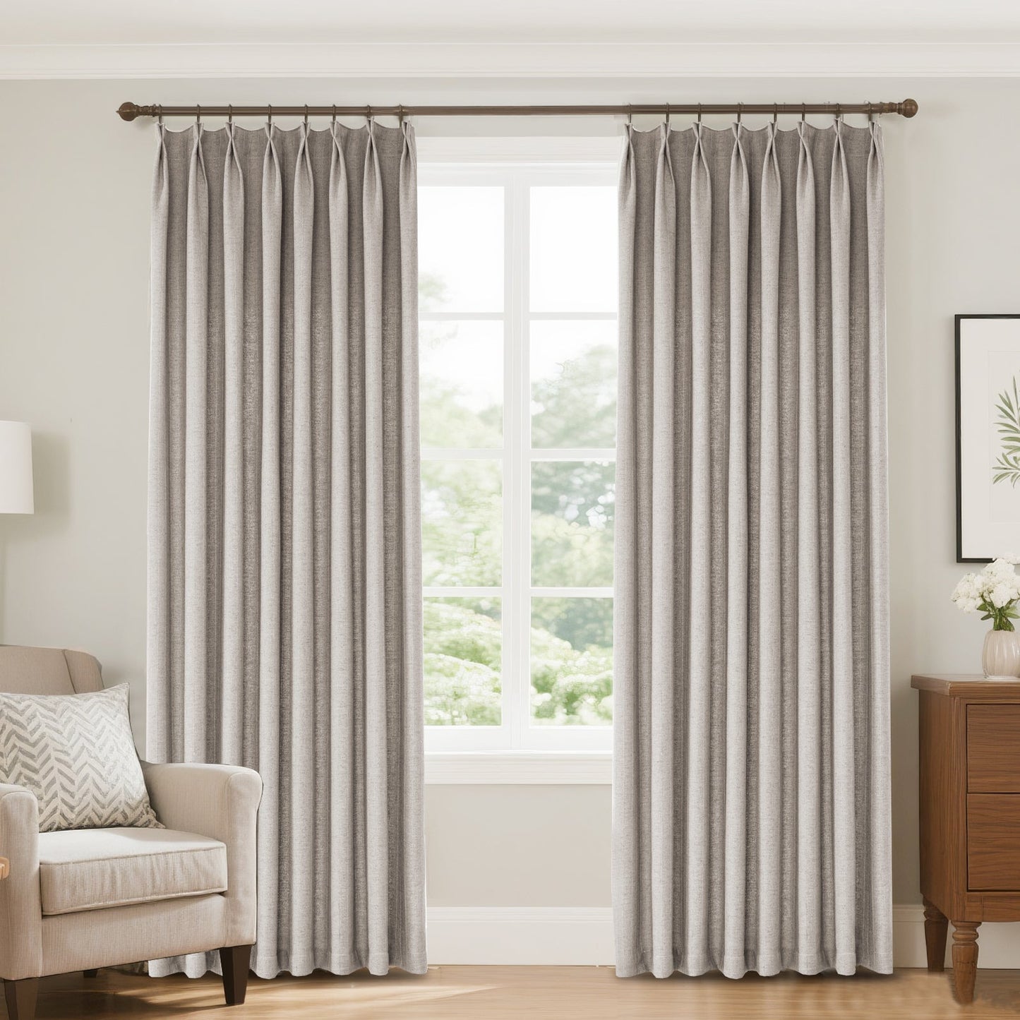 Lun Herringbone Pinstripe Premium Linen Blended Curtain Pleated