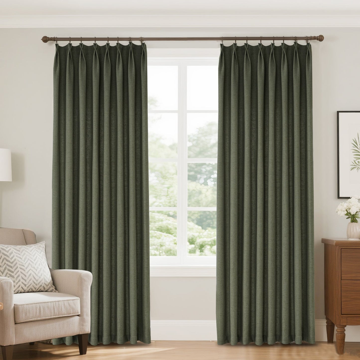 Lun Herringbone Pinstripe Premium Linen Blended Curtain Pleated