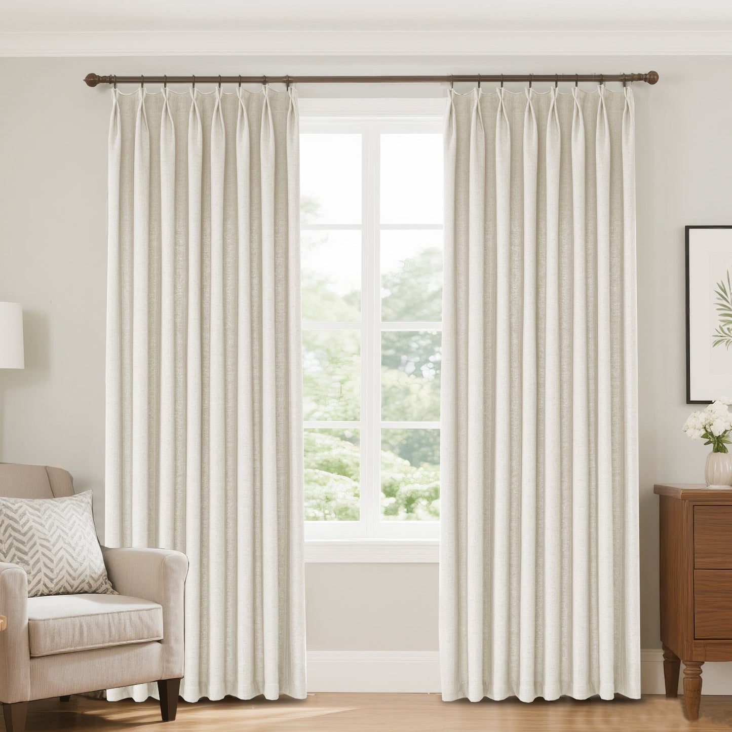 Lun Herringbone Pinstripe Premium Linen Blended Curtain Pleated