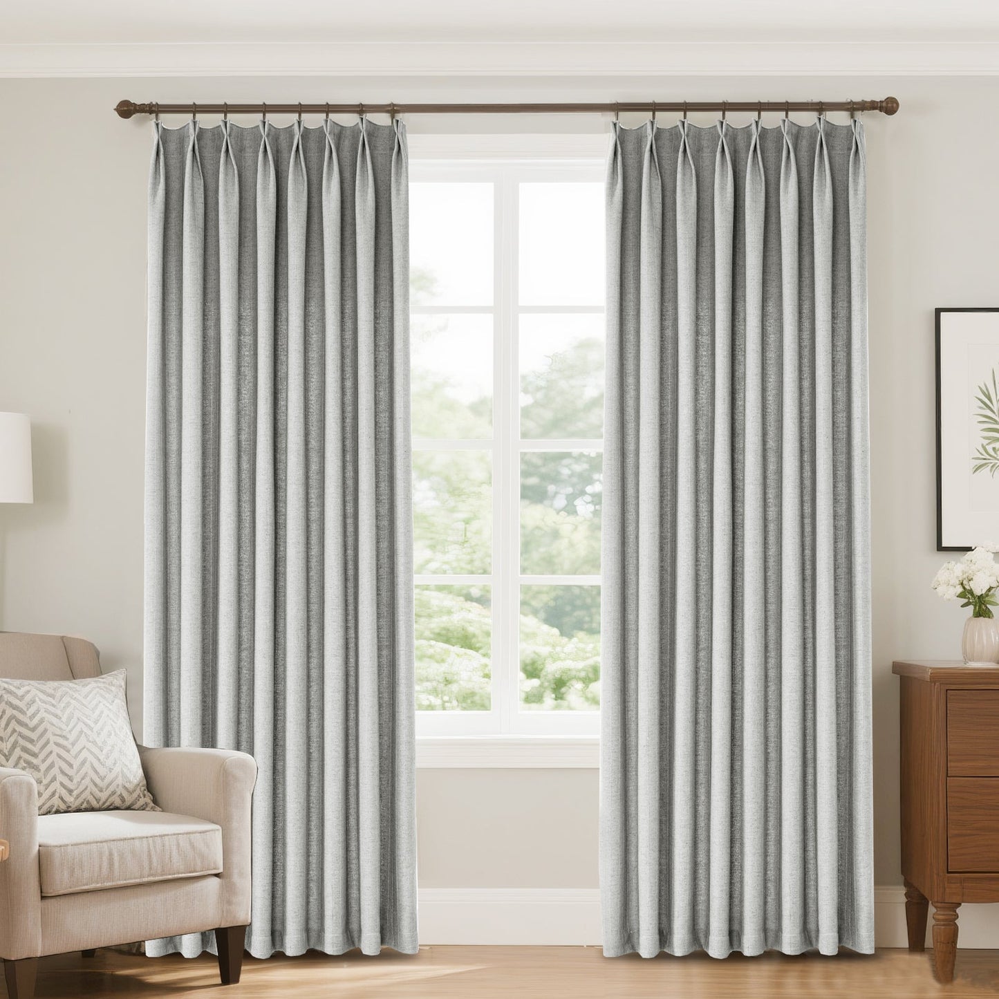 Lun Herringbone Pinstripe Premium Linen Blended Curtain Pleated