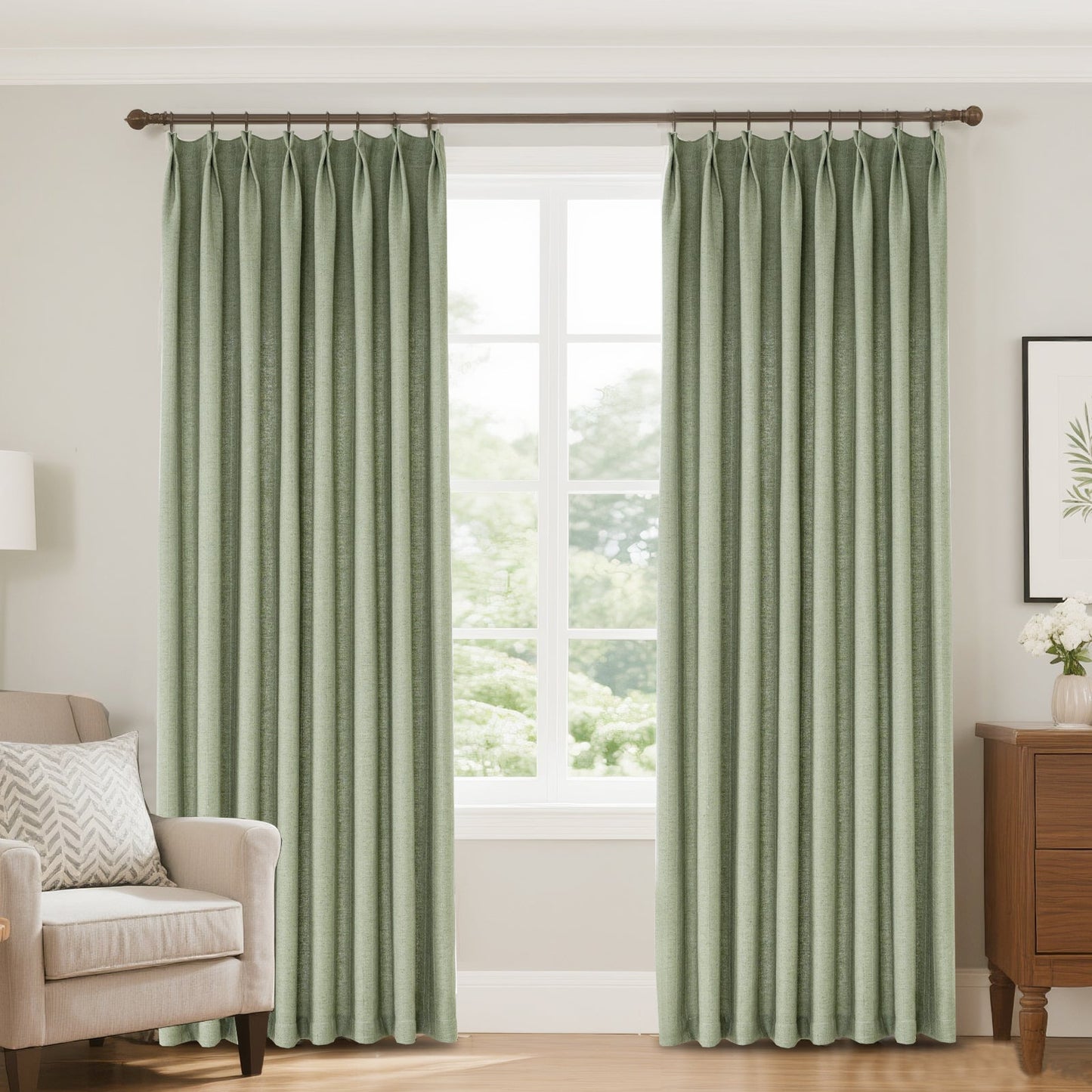 Lun Herringbone Pinstripe Premium Linen Blended Curtain Pleated