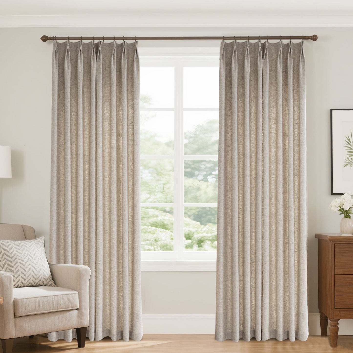 Bil Grid-Weave Linen Curtain Drapery Pleated