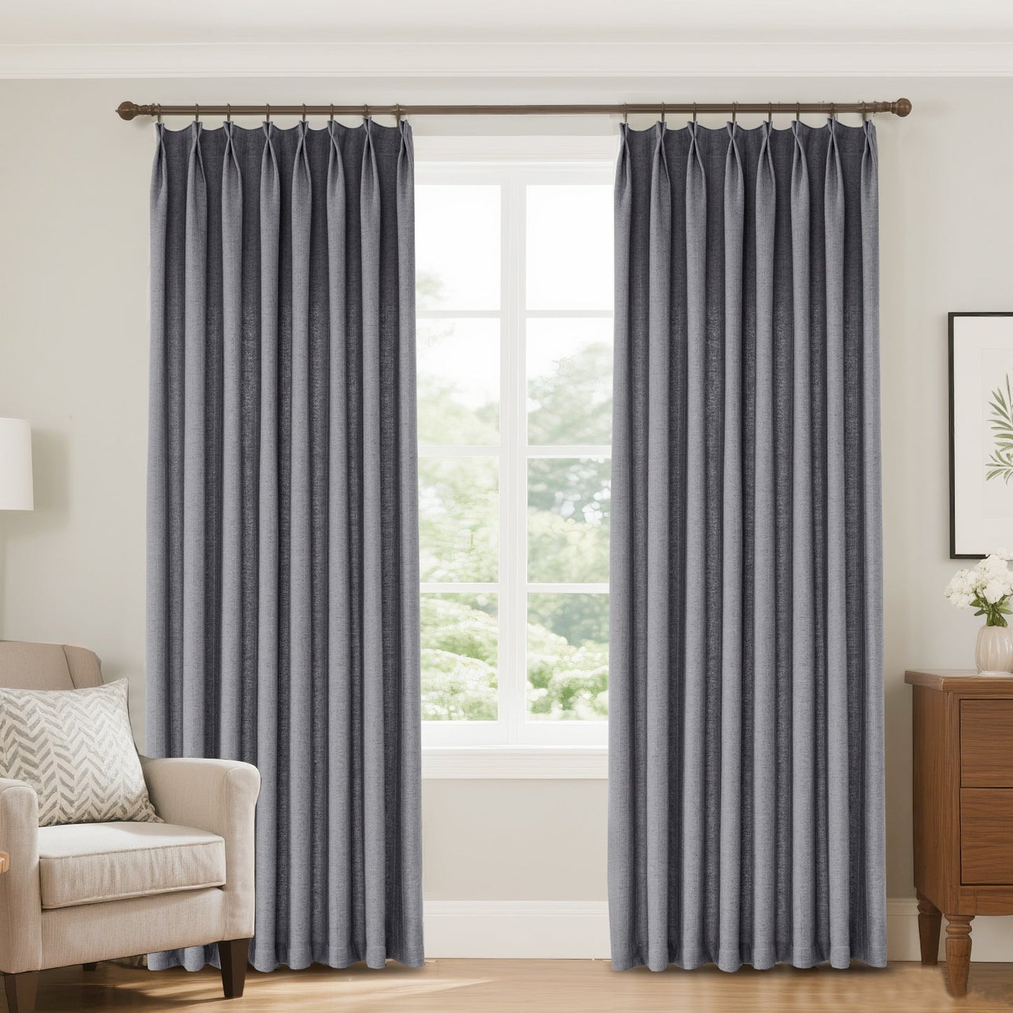 Lun Herringbone Pinstripe Premium Linen Blended Curtain Pleated