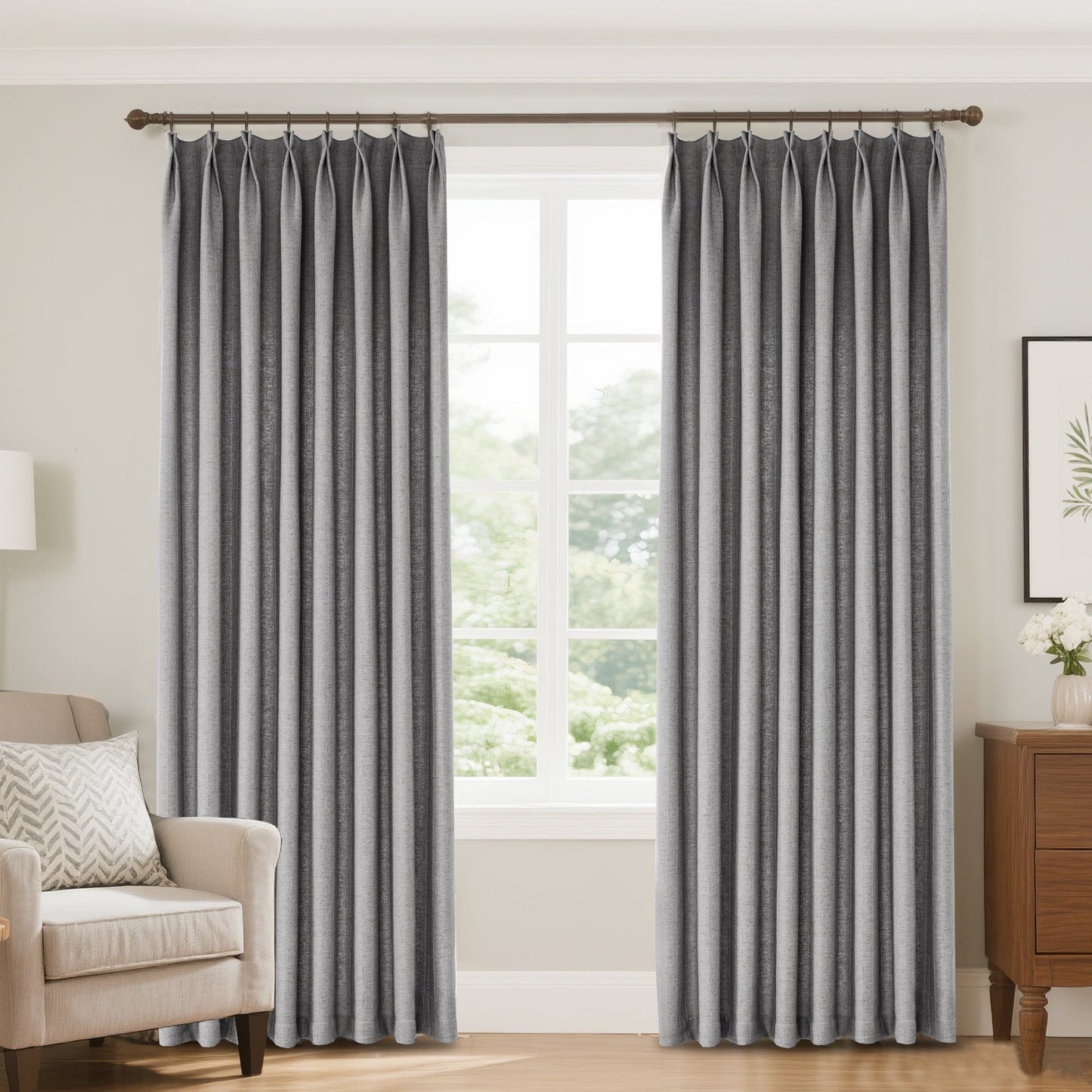 Lun Herringbone Pinstripe Premium Linen Blended Curtain Pleated