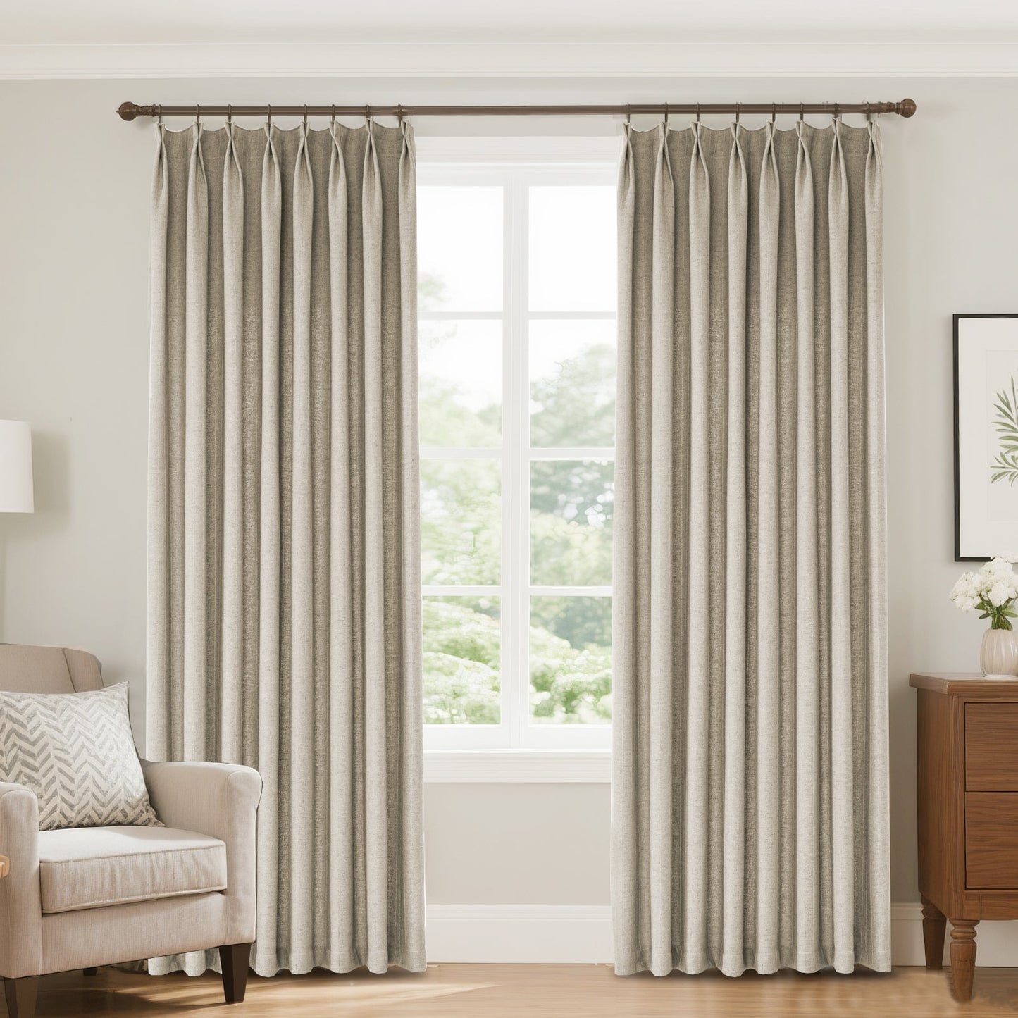Lun Herringbone Pinstripe Premium Linen Blended Curtain Pleated