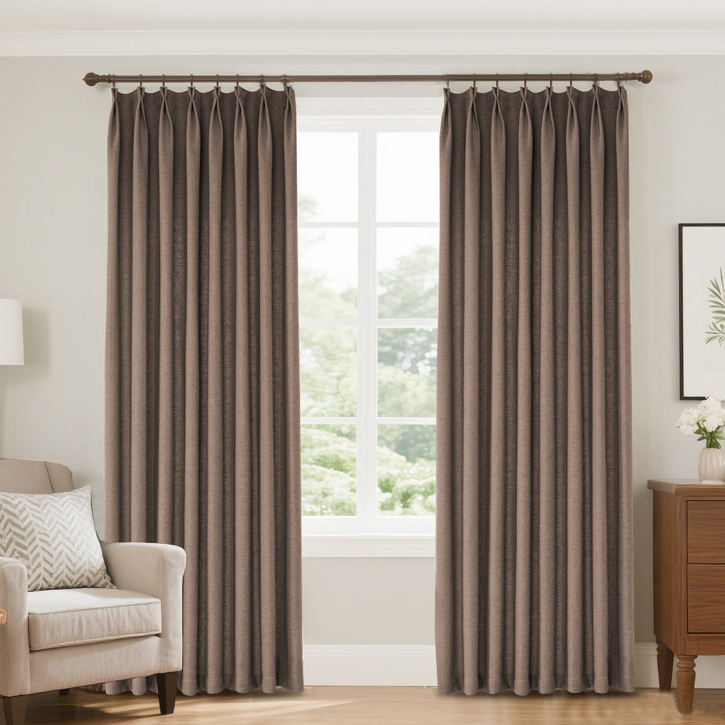 Lun Herringbone Pinstripe Premium Linen Blended Curtain Pleated