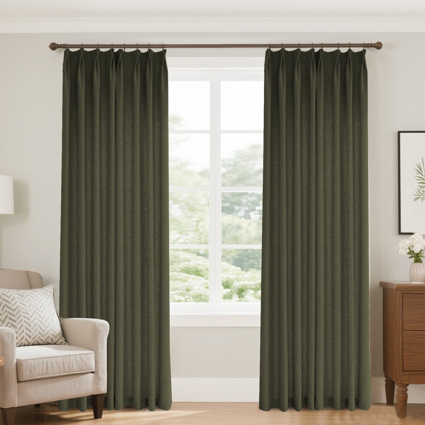 Bil Grid-Weave Linen Curtain Drapery Pleated