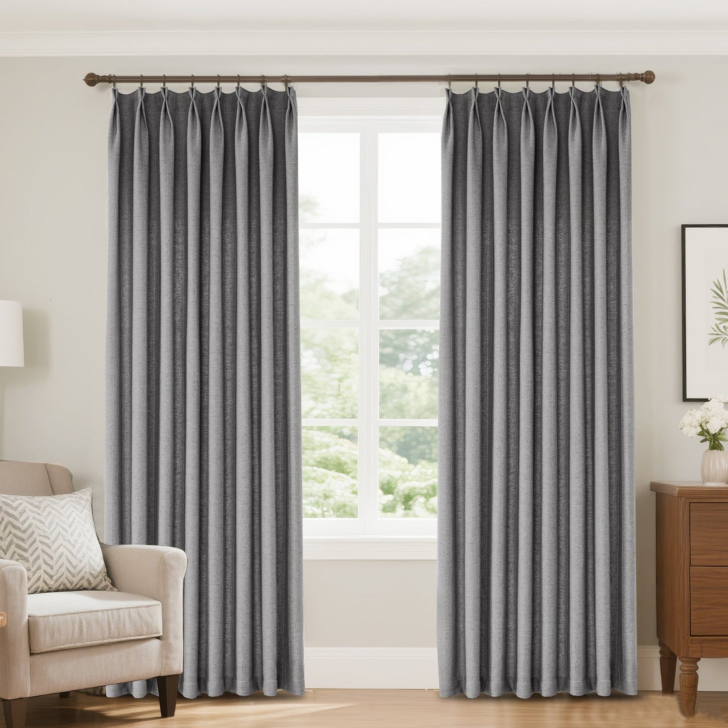 Lun Herringbone Pinstripe Premium Linen Blended Curtain Pleated