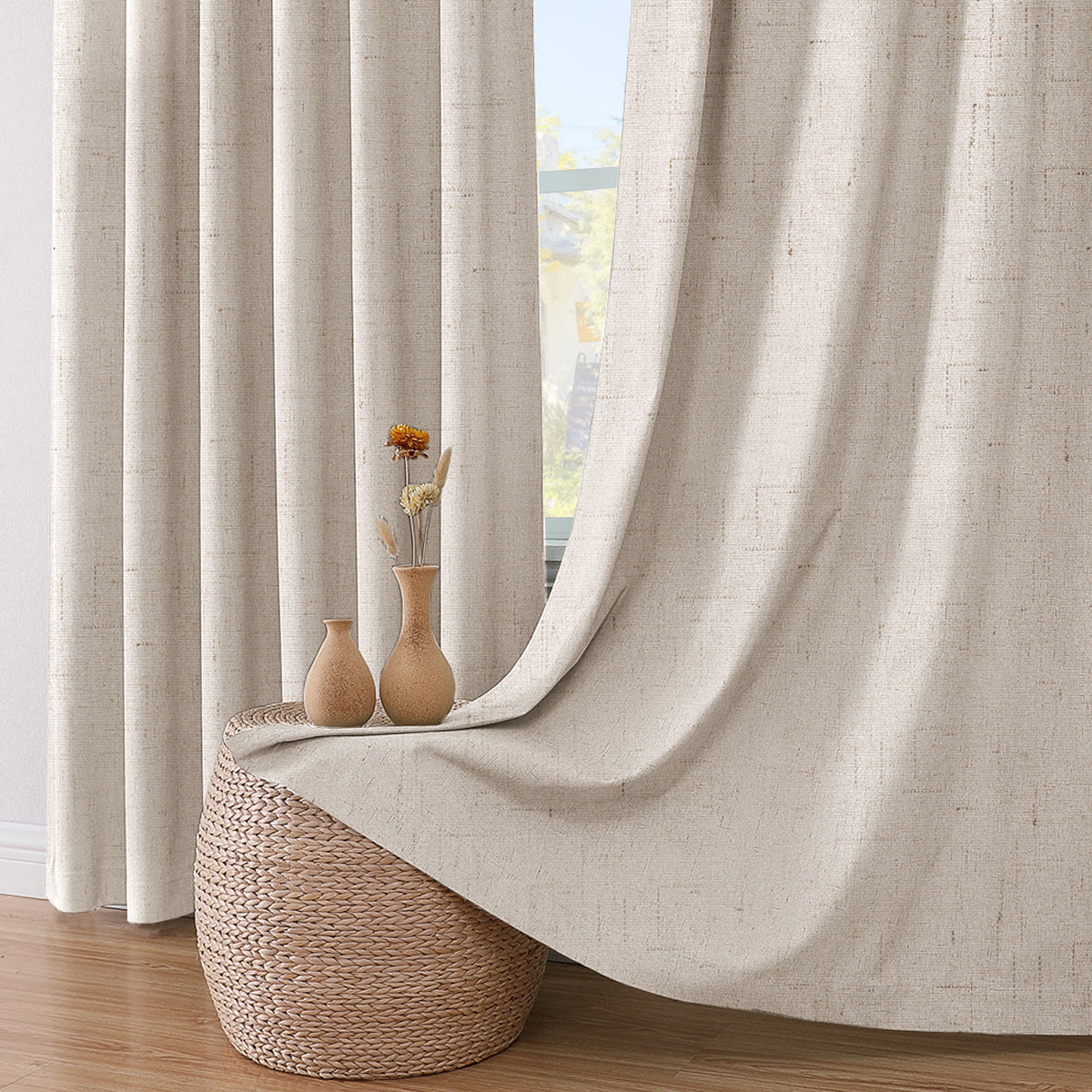 Smarcute Blockout Faux Linen Grommet Curtain - 2X 117x137cm