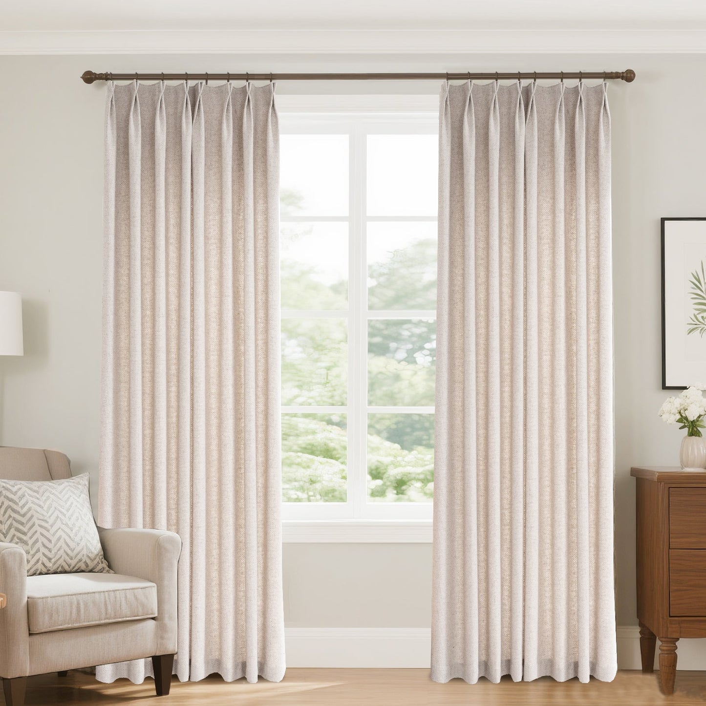 Bil Grid-Weave Linen Curtain Drapery Pleated