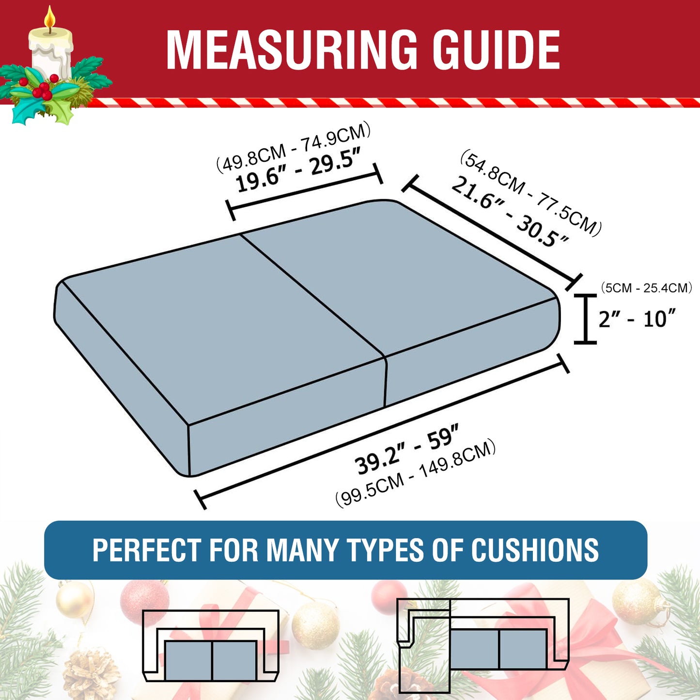 Christmas Sofa Covers Fleece Couch Cushion Covers Stretch Slipcover 1/2/3 Seater