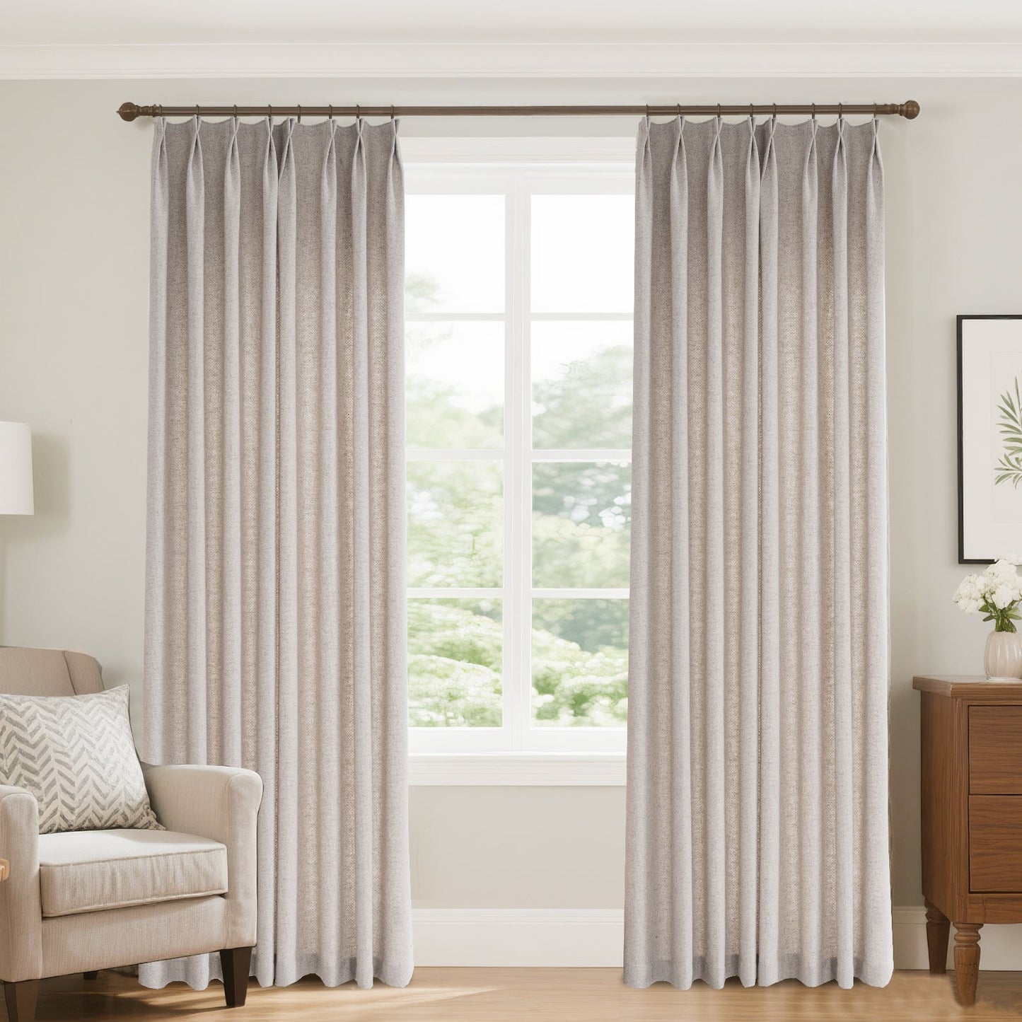 Bil Grid-Weave Linen Curtain Drapery Pleated