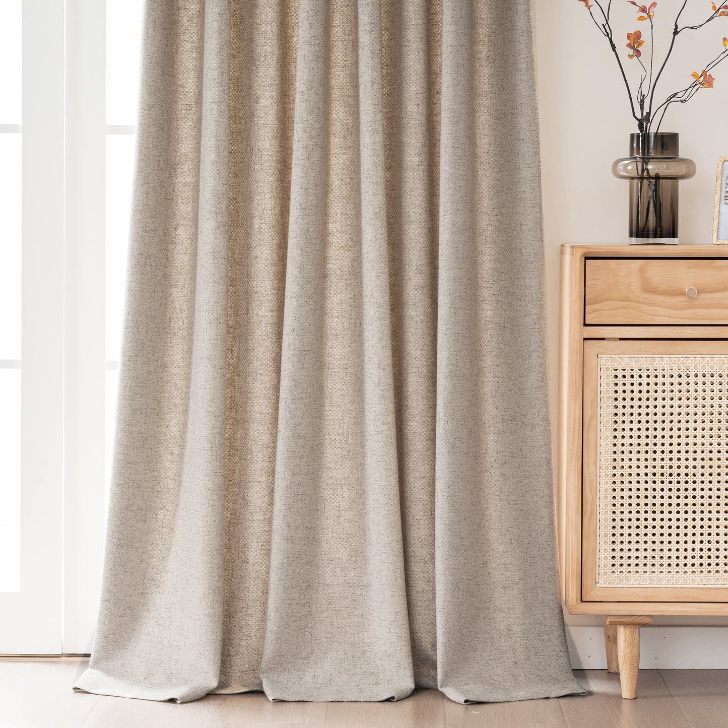 Bil Grid-Weave Linen Curtain Drapery Pleated