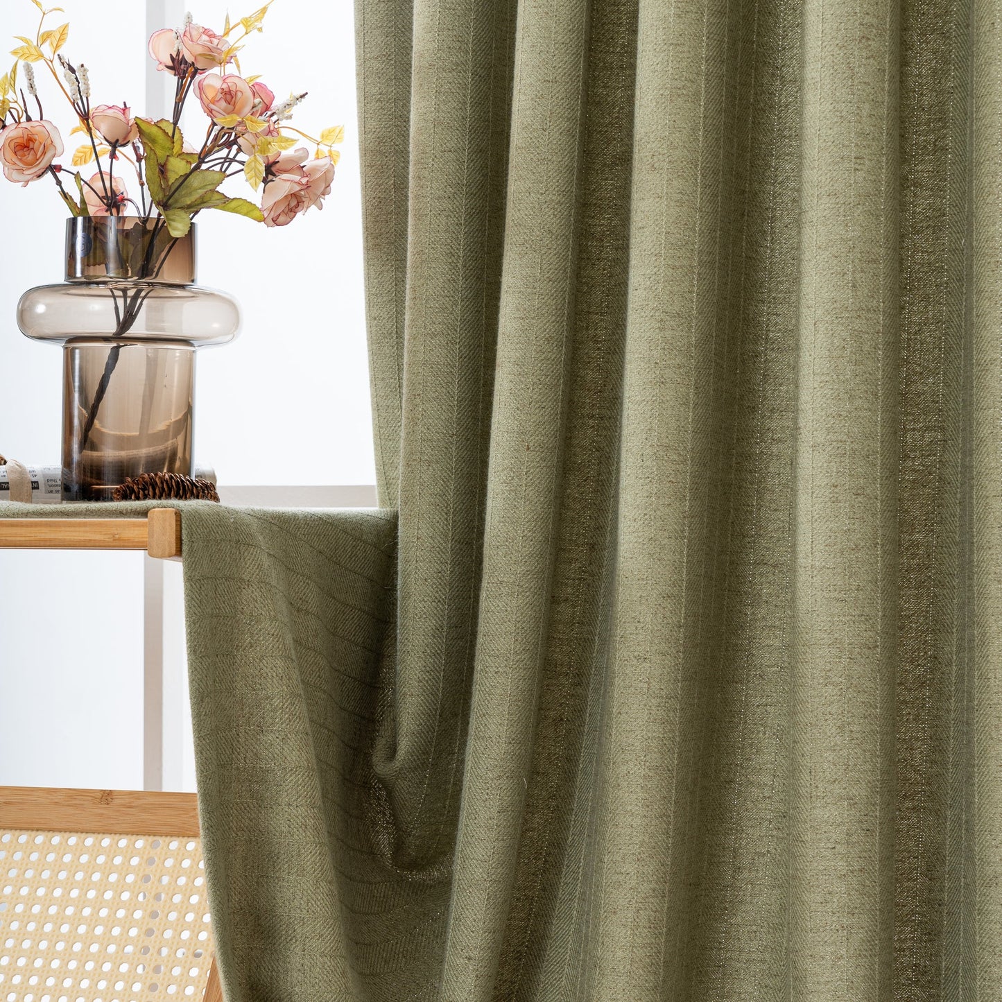 Lun Herringbone Pinstripe Premium Linen Blended Curtain Pleated