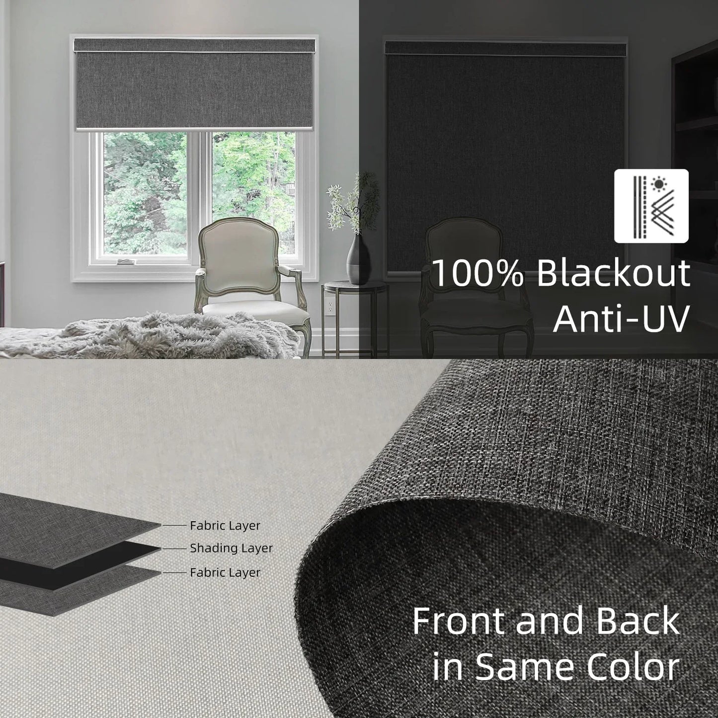 Hardwired Motorized Roller Shades 100% Blackout Dual-Sided Bouvardia