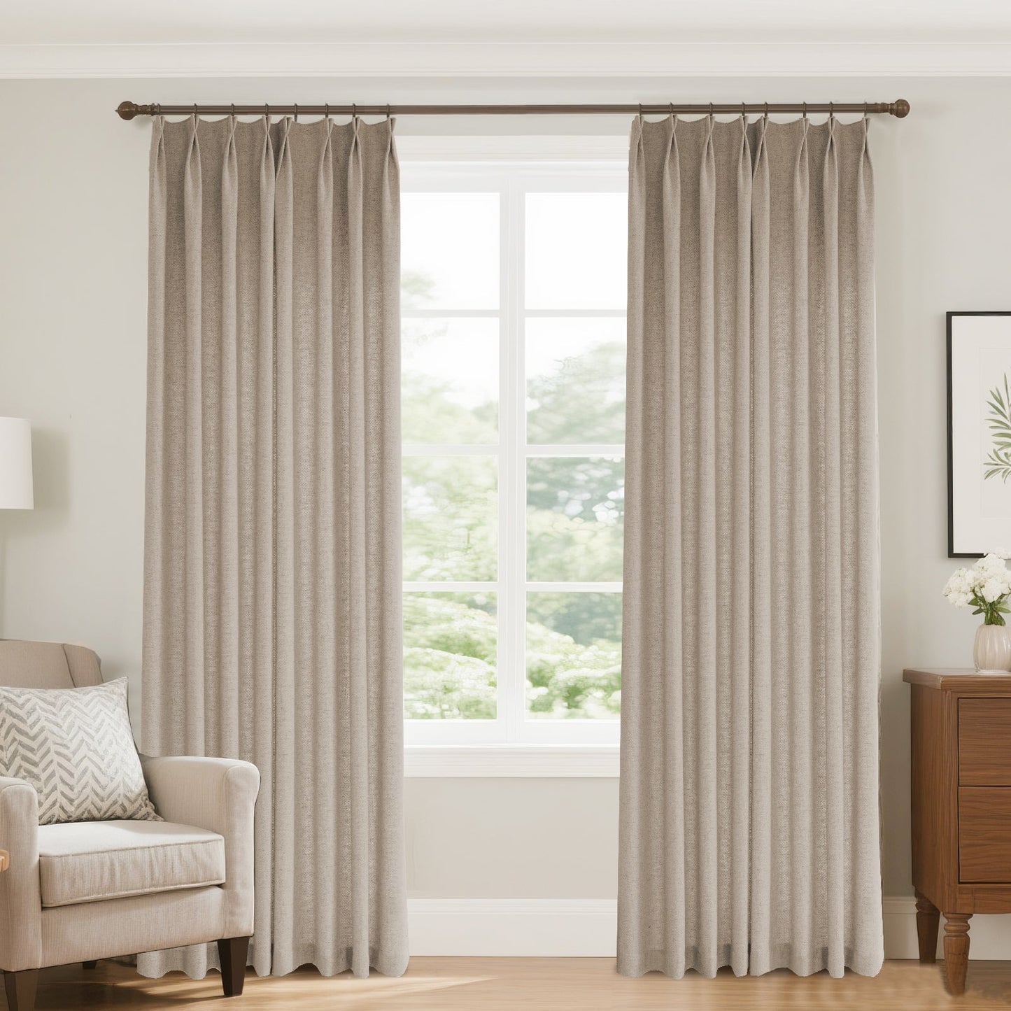 Bil Grid-Weave Linen Curtain Drapery Pleated