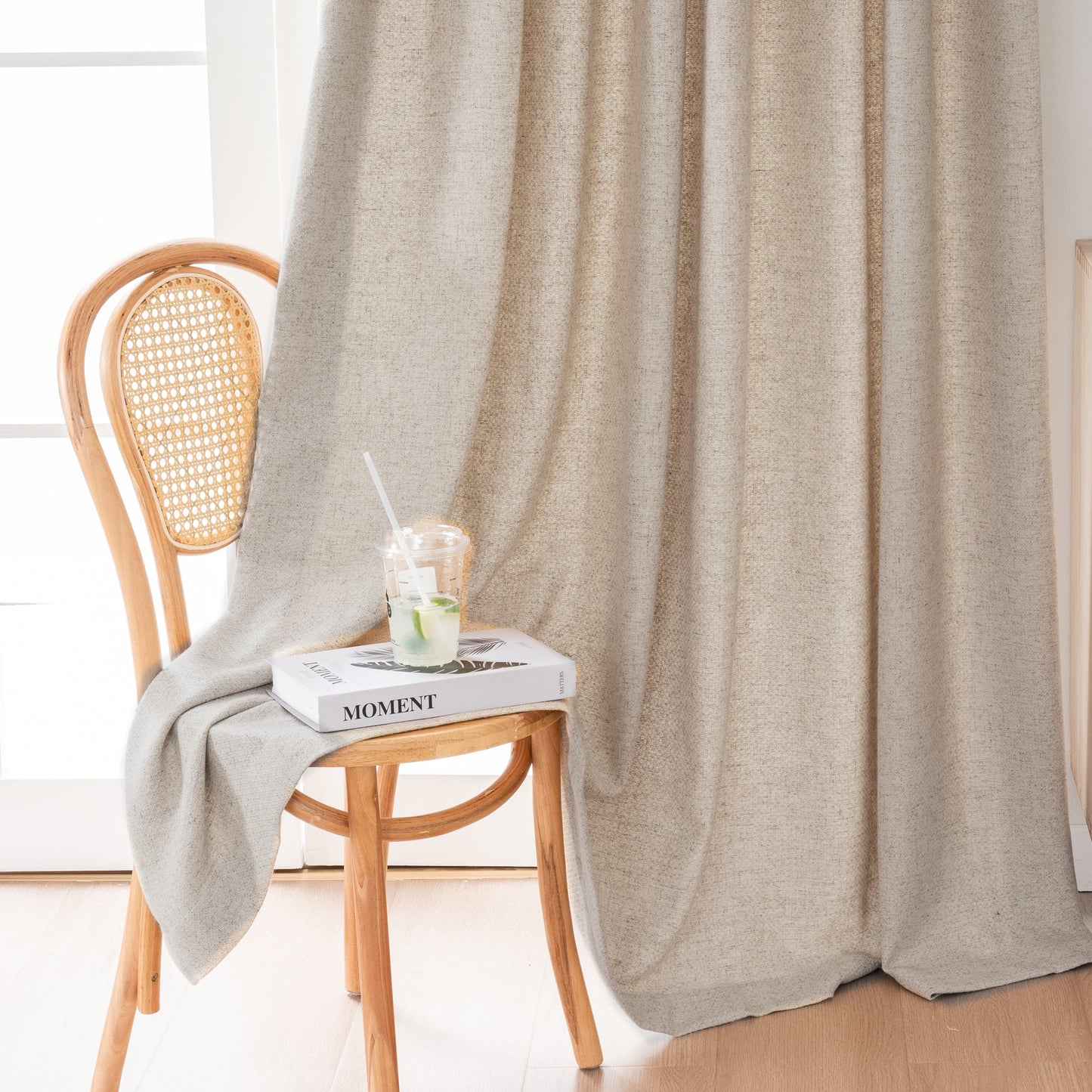 Bil Grid-Weave Linen Curtain Drapery Pleated