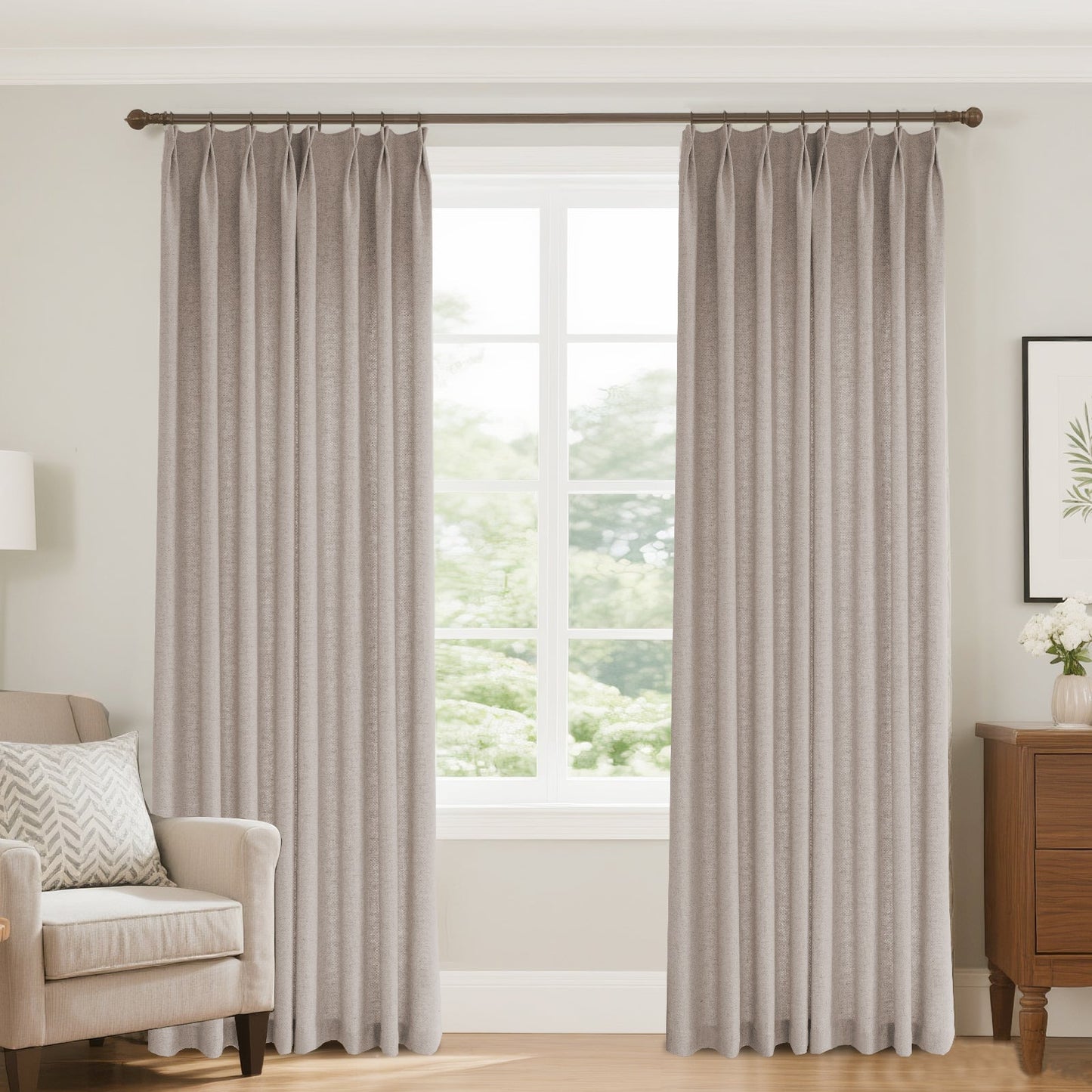 Bil Grid-Weave Linen Curtain Drapery Pleated