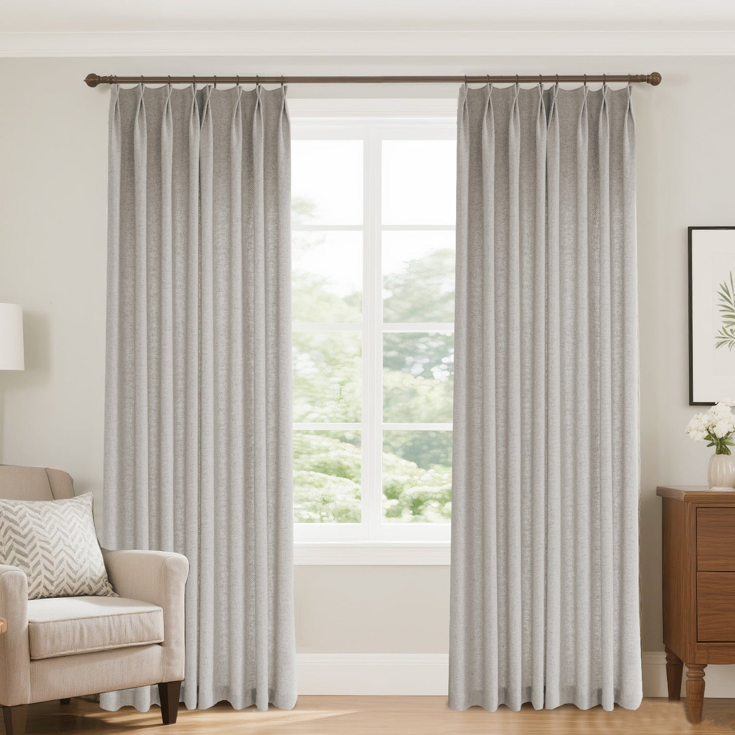Bil Grid-Weave Linen Curtain Drapery Pleated