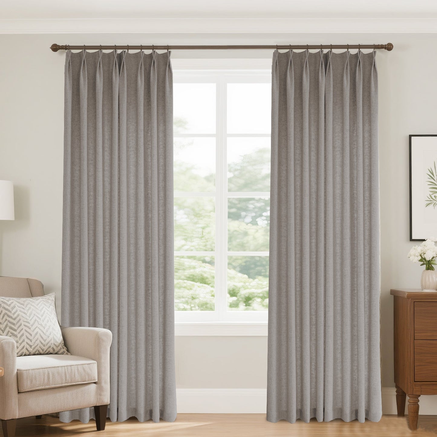 Bil Grid-Weave Linen Curtain Drapery Pleated