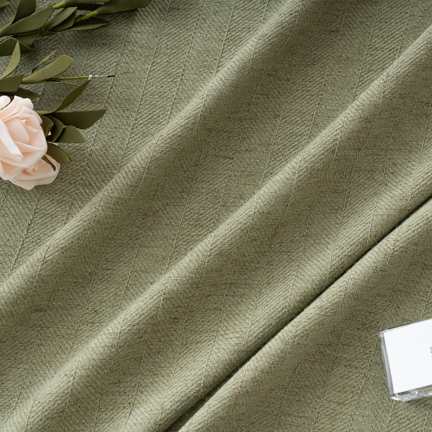 Lun Herringbone Pinstripe Premium Linen Blended Curtain Pleated
