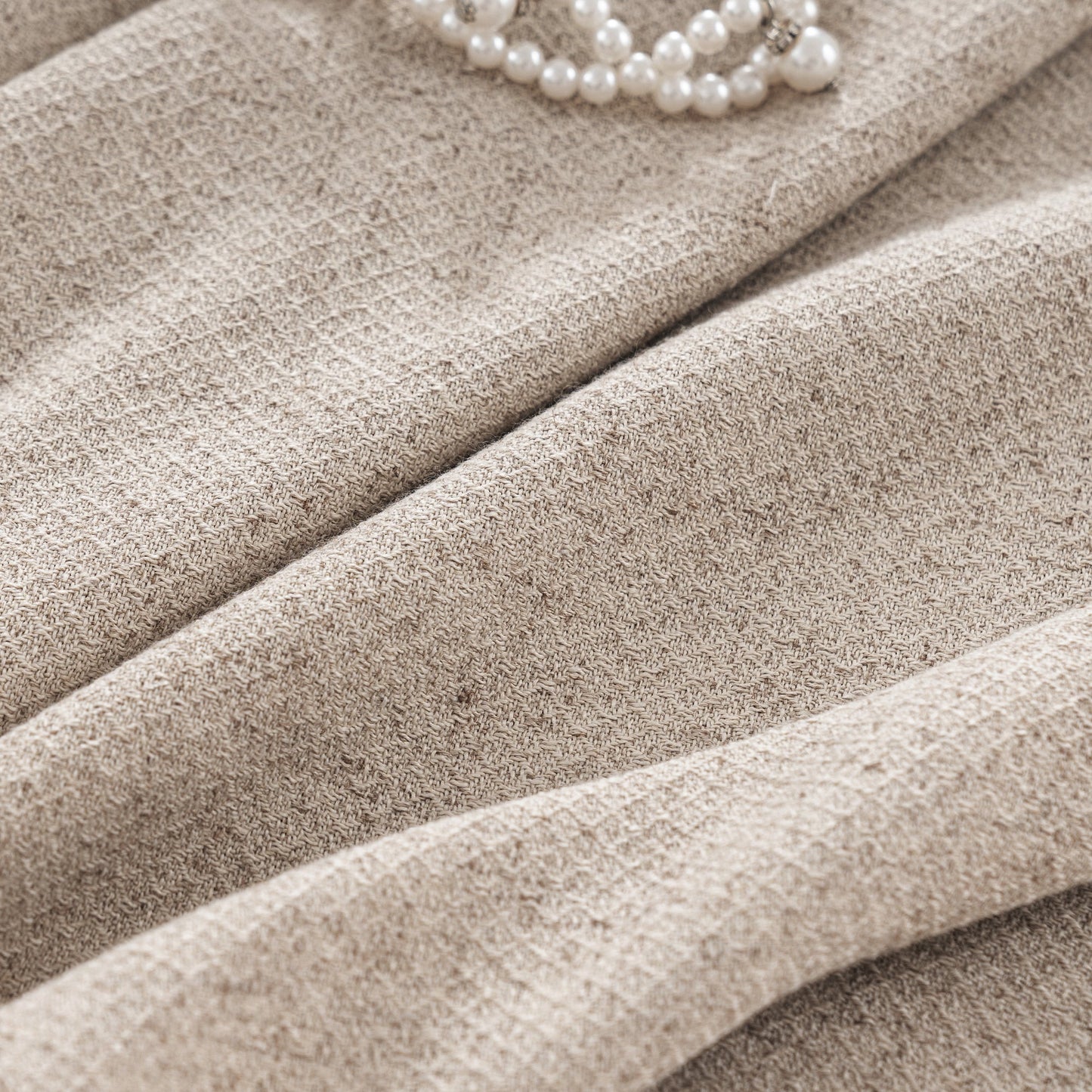 Bil Grid-Weave Linen Curtain Drapery Pleated