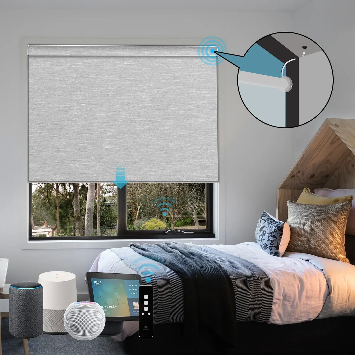 Hardwired Motorized Roller Shades 100% Blackout Essential