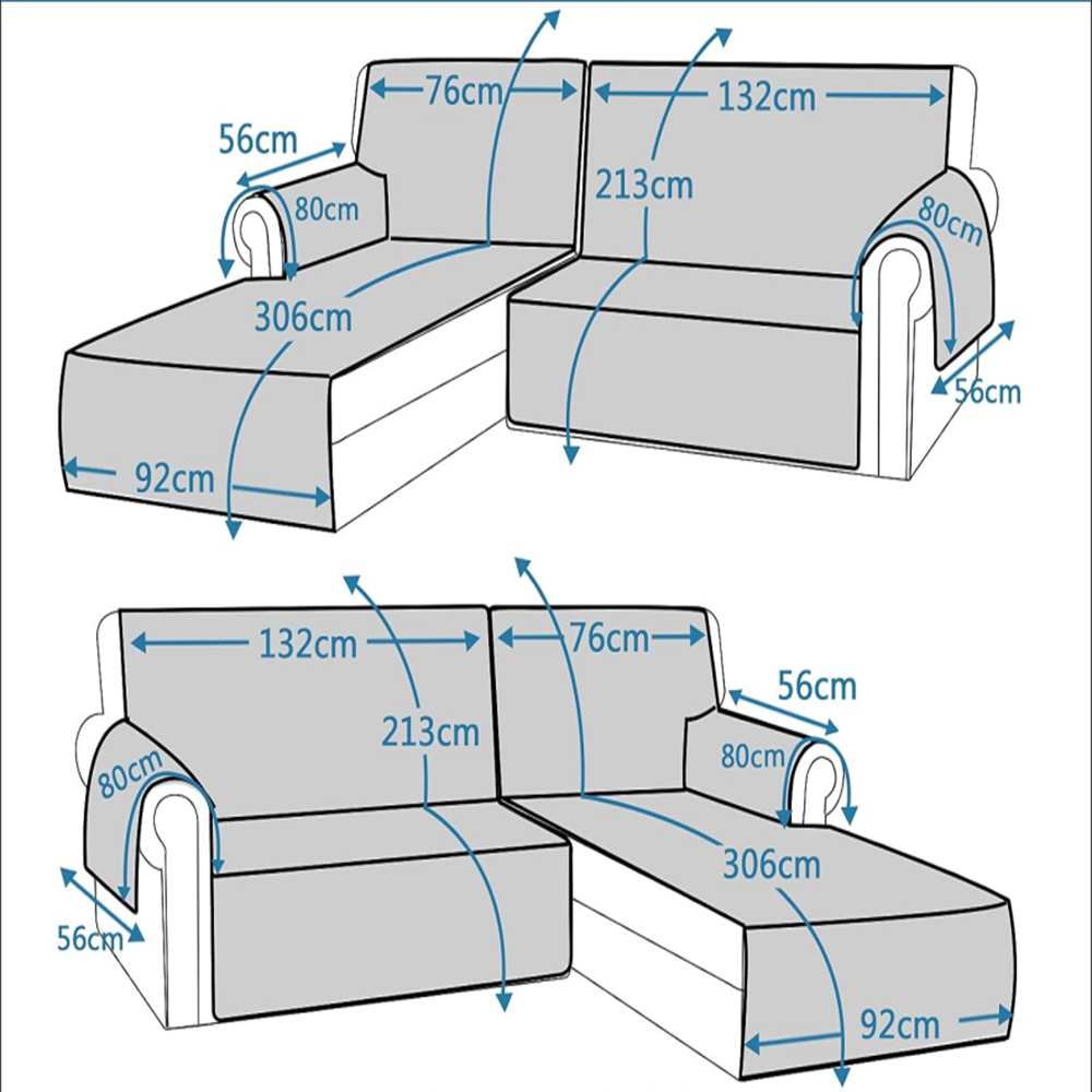 Smarcute 2 Seater and 1 Chaise Lounge L-shaped Reversible Slipcover