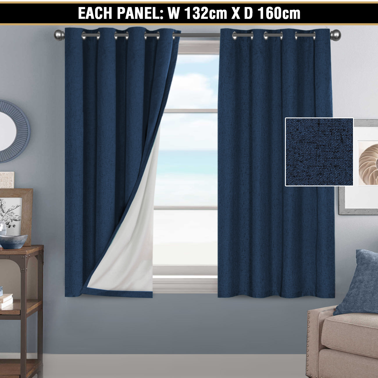 100% Blockout Curtains Pair Rich Linen Textured Full Blackout Curtain Draperies