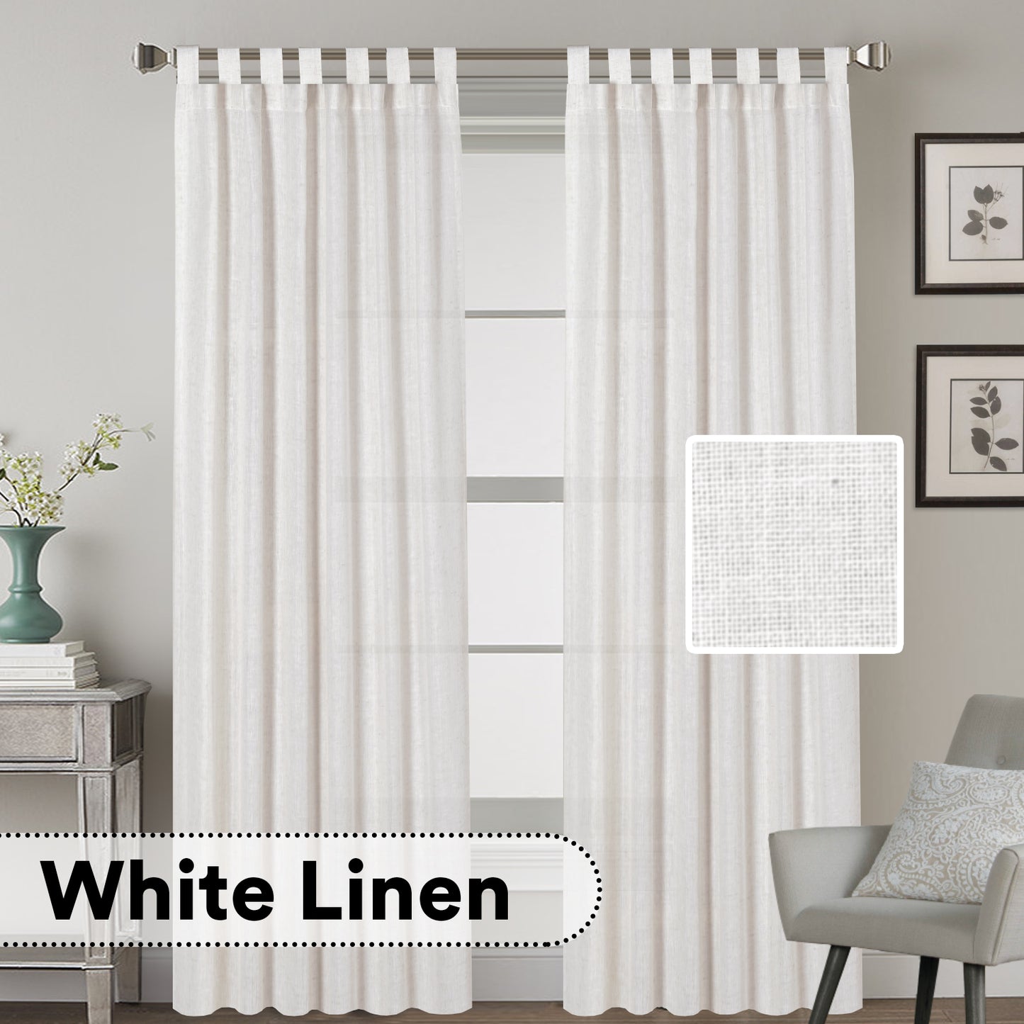 Curtains Natural Linen Blended Energy Efficient Light Filtering Curtains / Tab Top Curtains Window Treatments Panels / Drapes