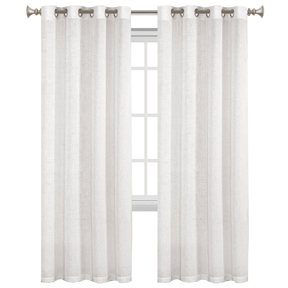 2x Natural Linen Curtains for Living Light Filtering Semi Sheer Window Draperies