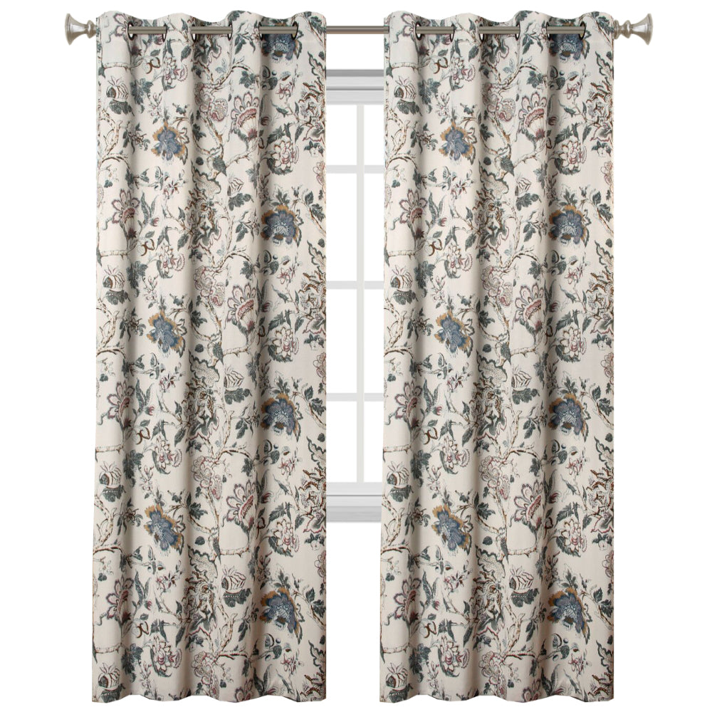 Blockout Curtains Pair Bedroom Living Room Vintage Floral Eyelet Curtains