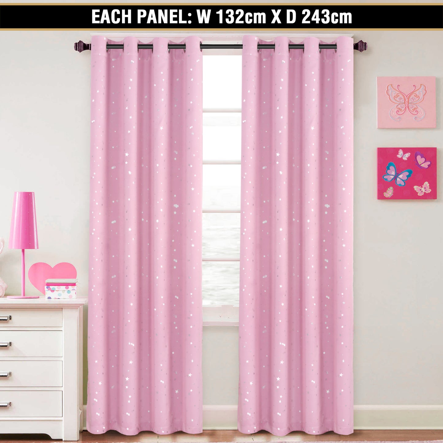 1 Pair Kids Curtains Blockout Eyelet Blackout Kids Bedroom Curtains Star Pattern