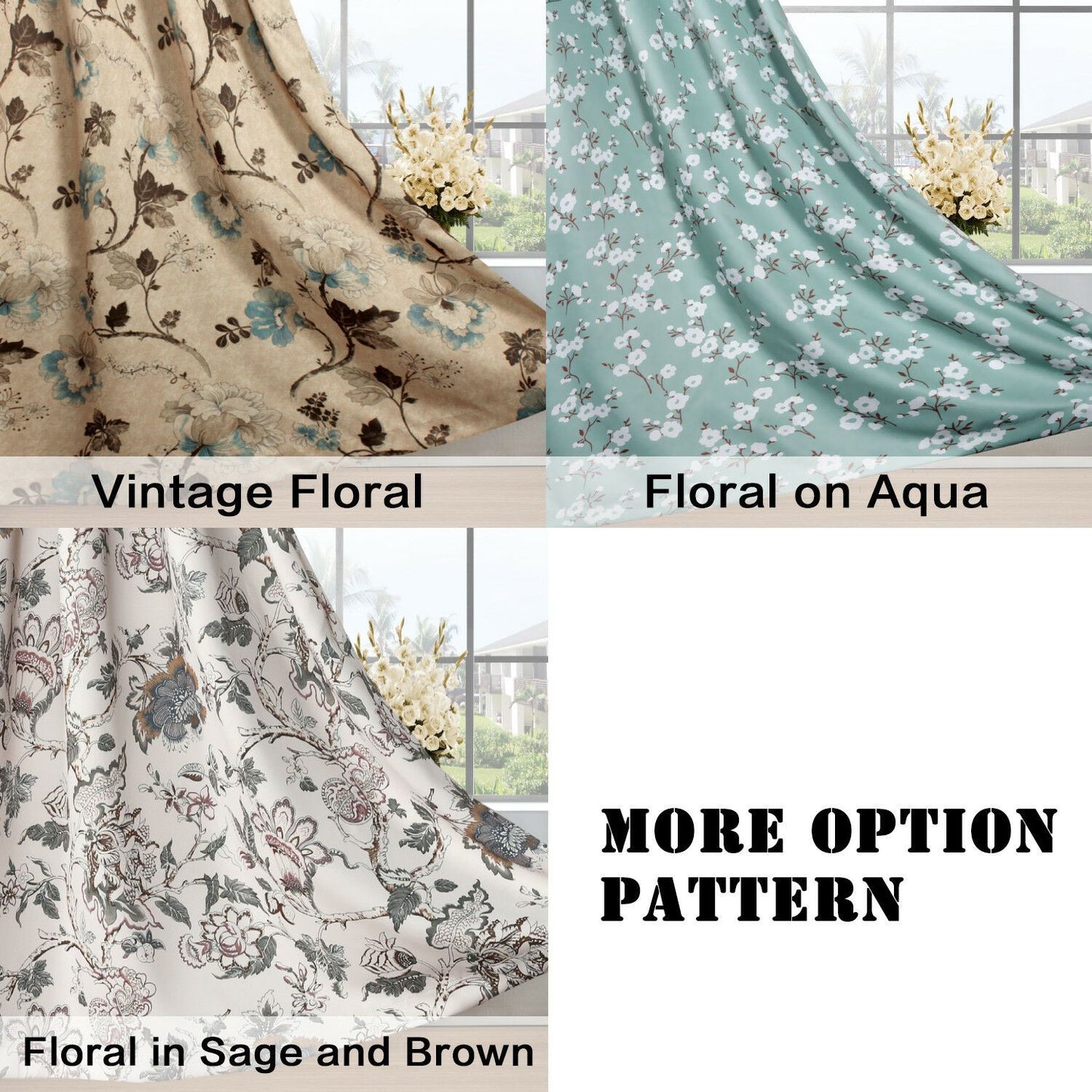 Blockout Curtains Pair Bedroom Living Room Vintage Floral Eyelet Curtains
