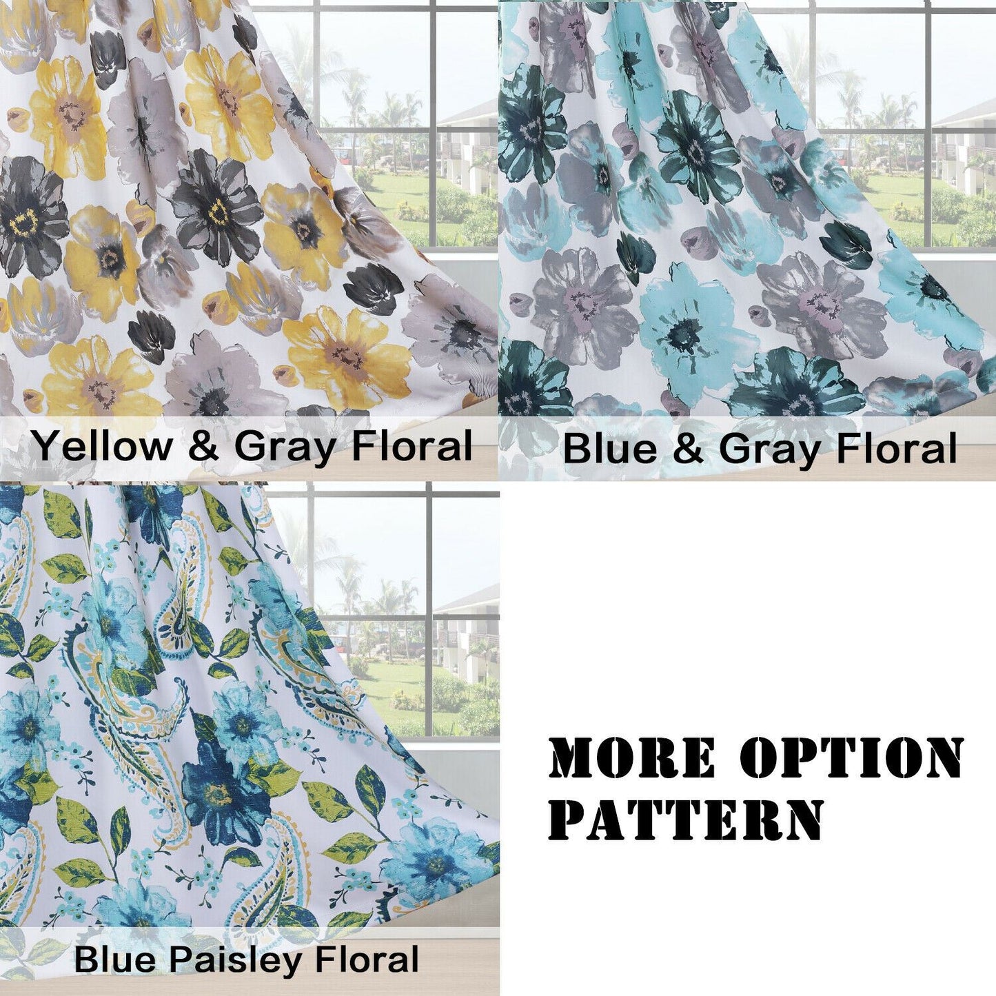 Blockout Curtains Pair Bedroom Living Room Vintage Floral Eyelet Curtains