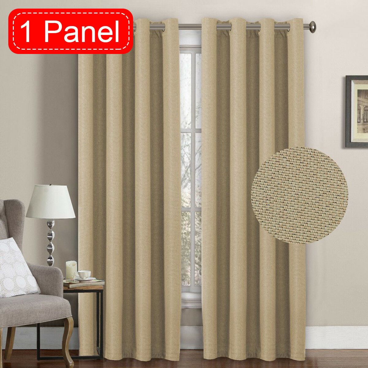 Textured Linen Like Thick Curtain Thermal Eyelet Bedroom Curtains 1 Panel Sold
