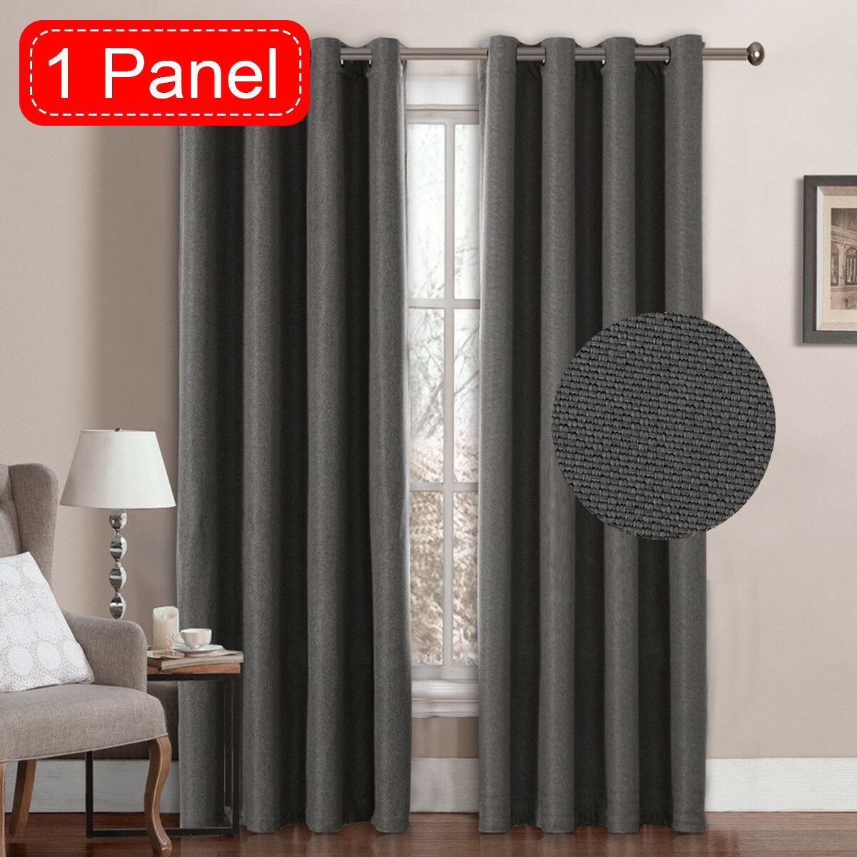 Textured Linen Like Thick Curtain Thermal Eyelet Bedroom Curtains 1 Panel Sold