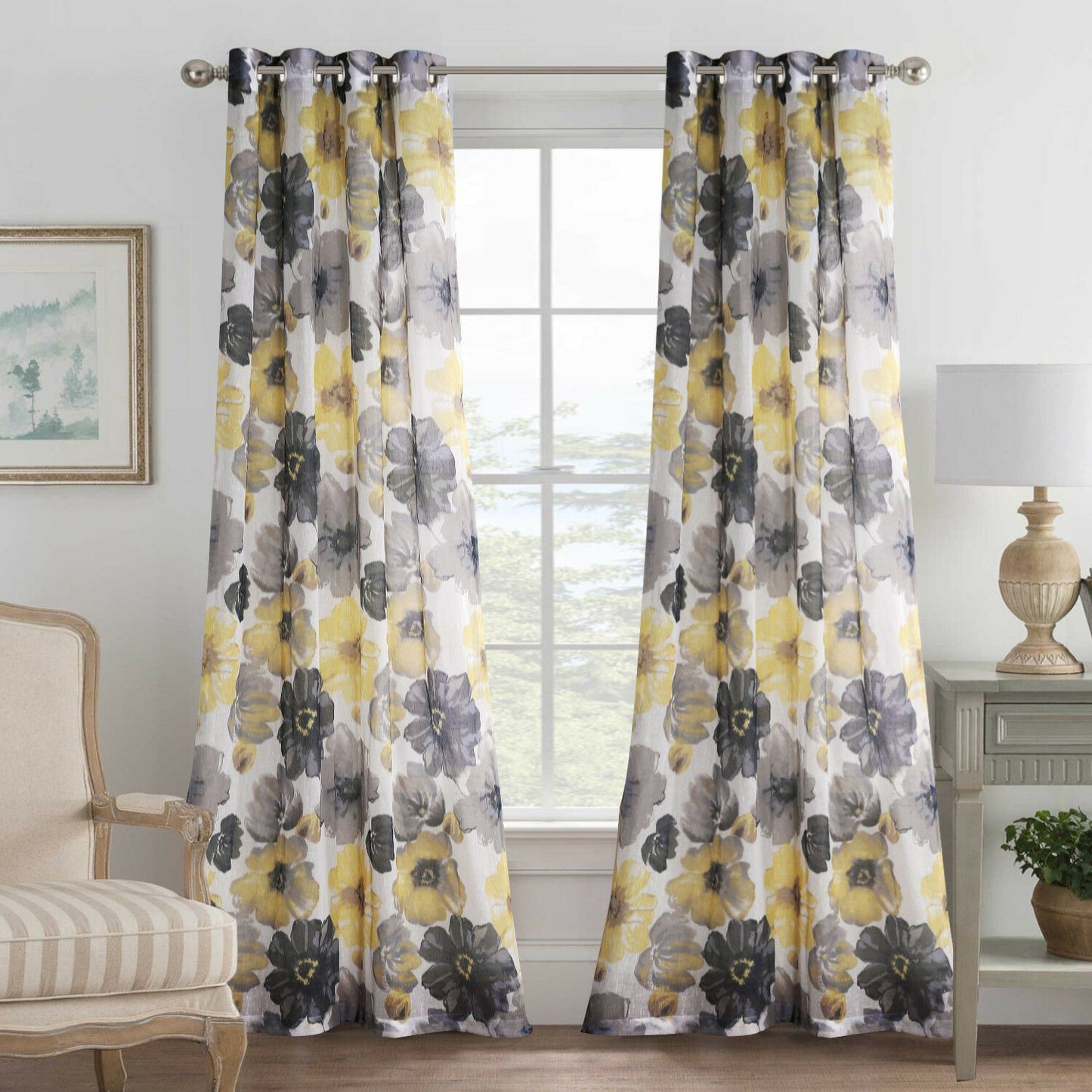 Linen Sheer Curtains Vintage Floral Curtains for Bedroom Soft Draped and Natural