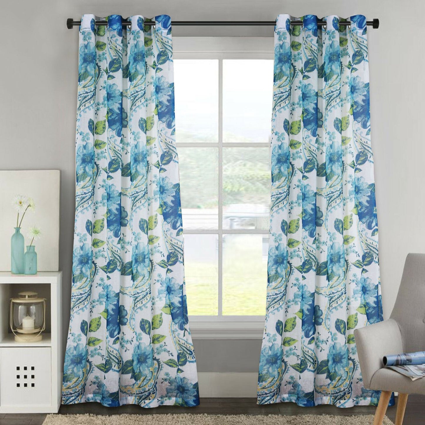 Linen Sheer Curtains Vintage Floral Curtains for Bedroom Soft Draped and Natural