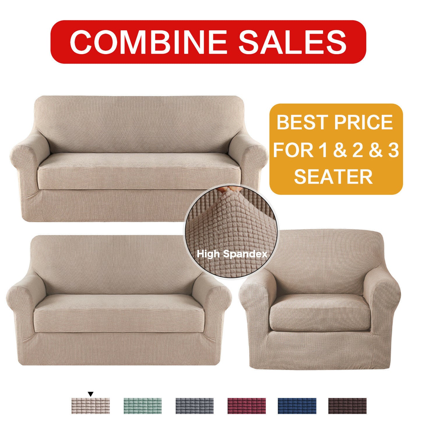 Sofa Cover Set for 1+2+3 Seater Couch Covers Slip covers Stretch Jacquard Thick