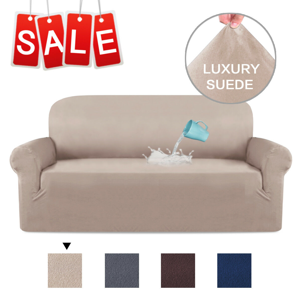 Water Repellent Stretch Suede Sofa Covers Couch Covers Slip Covers Soft Non Slip