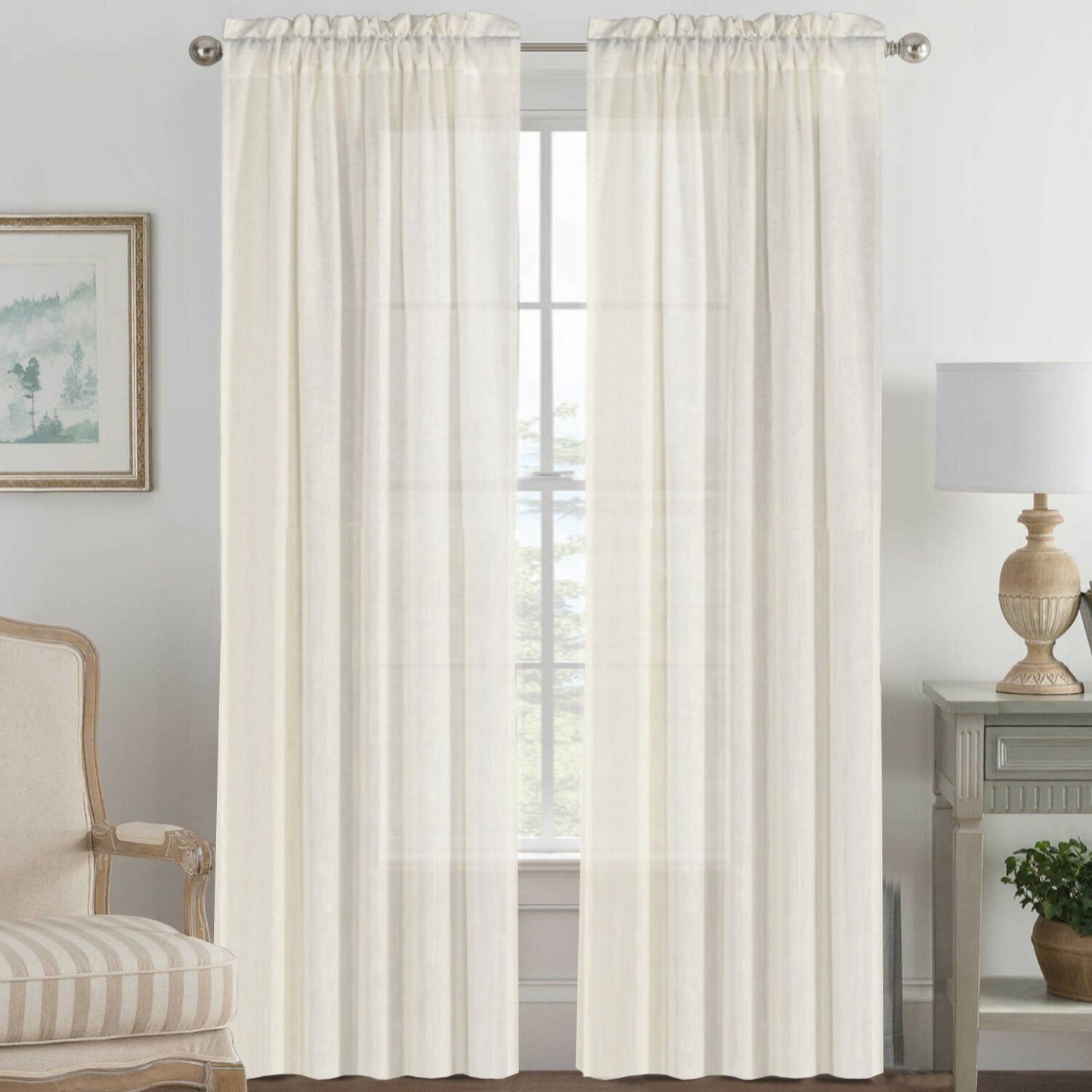 2x Natural Linen Curtains for Living Light Filtering Semi Sheer Window Draperies