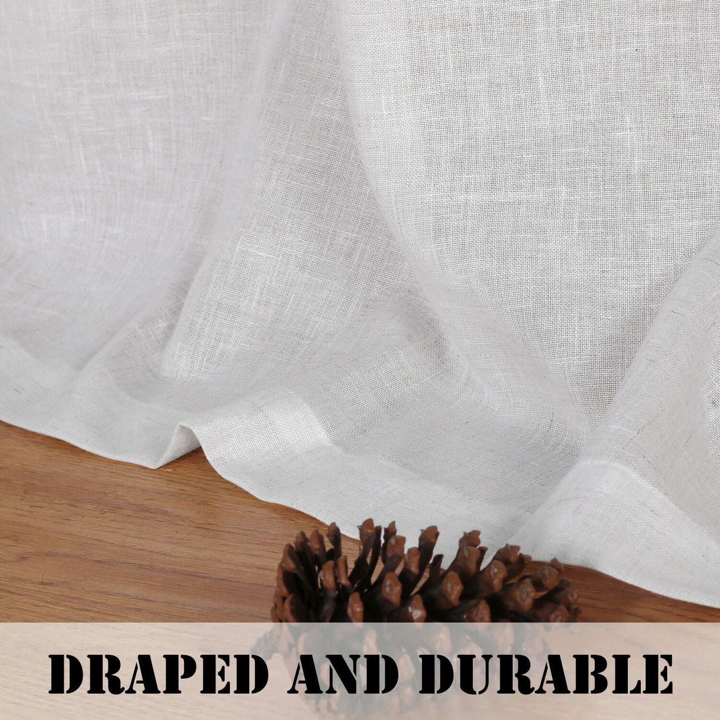 2x Natural Linen Curtains for Living Light Filtering Semi Sheer Window Draperies