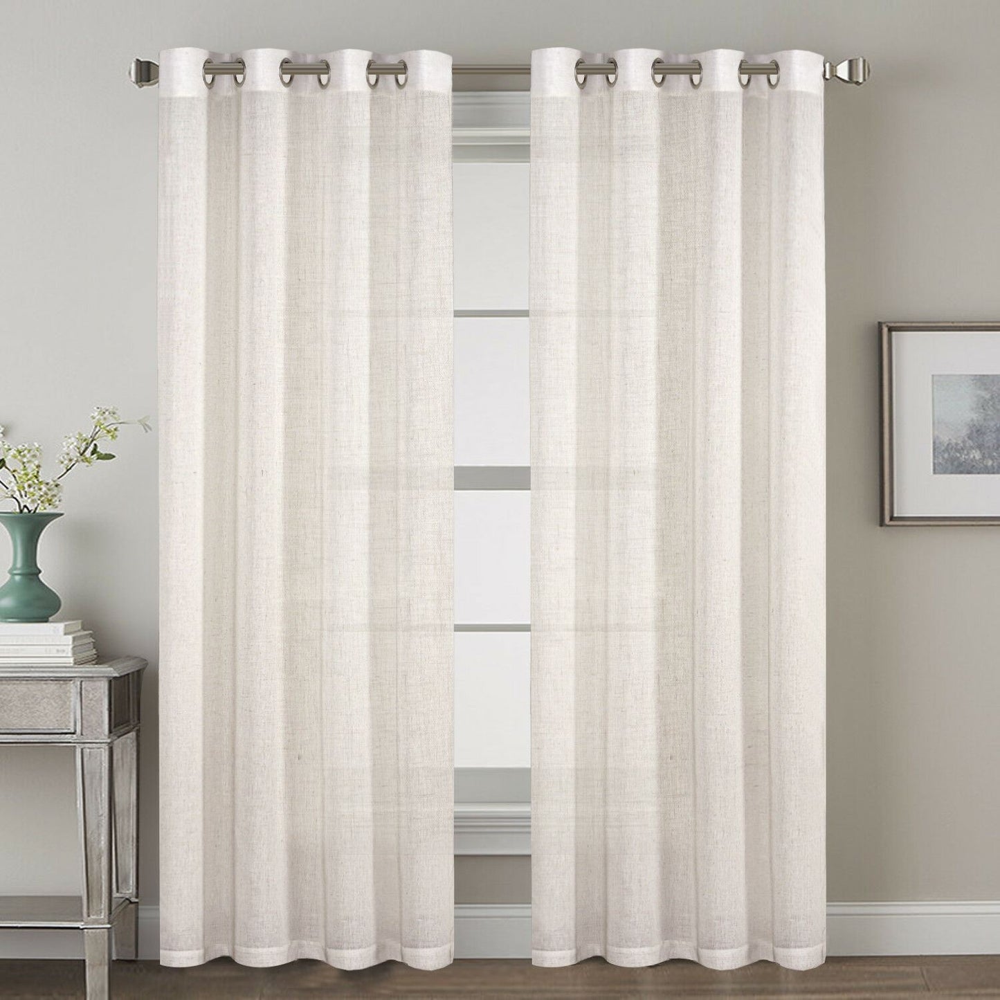 2x Natural Linen Curtains for Living Light Filtering Semi Sheer Window Draperies