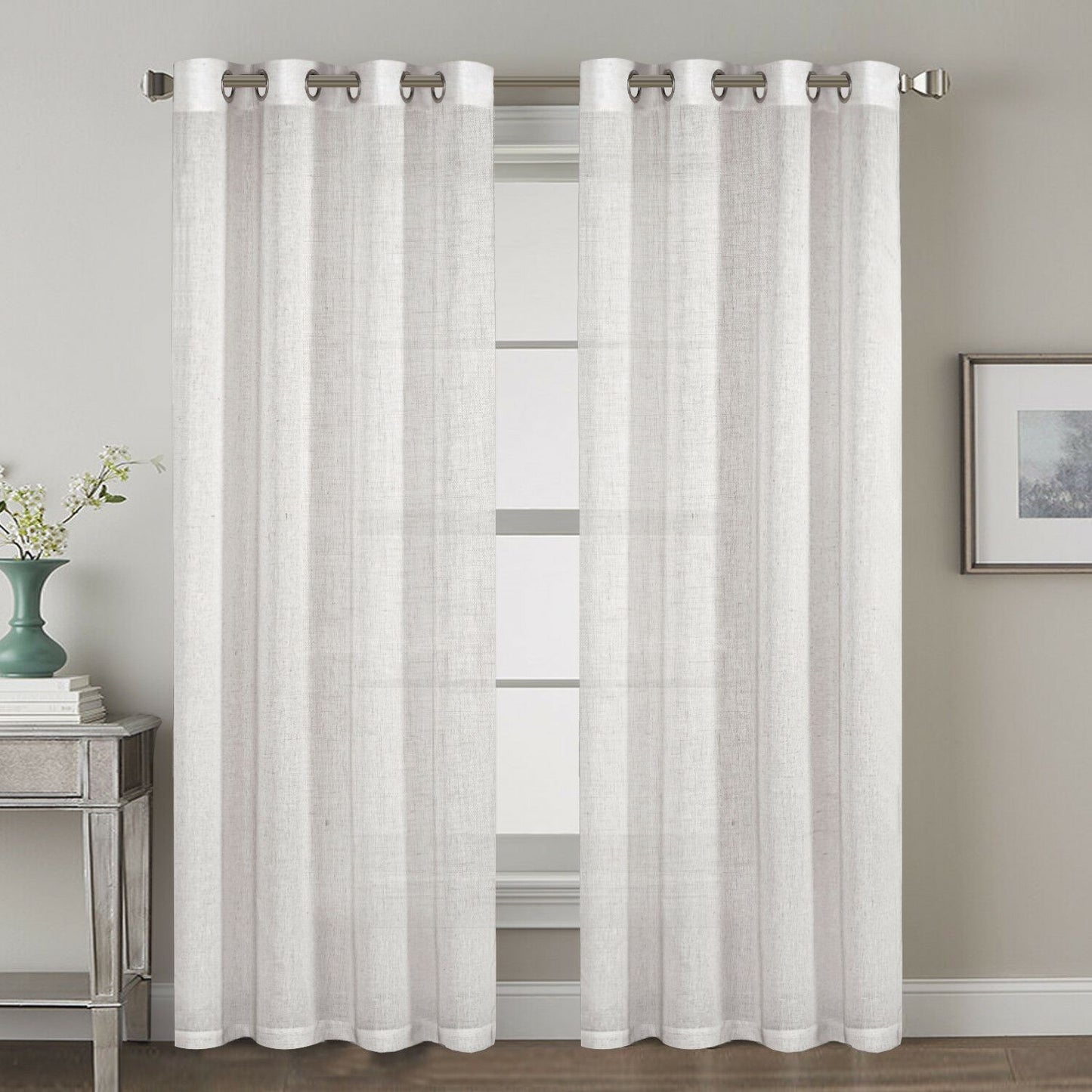 2x Natural Linen Curtains for Living Light Filtering Semi Sheer Window Draperies