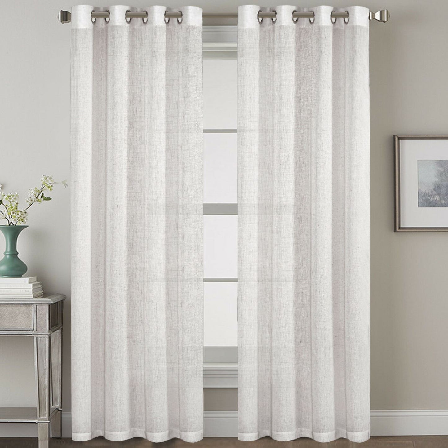 2x Natural Linen Curtains for Living Light Filtering Semi Sheer Window Draperies