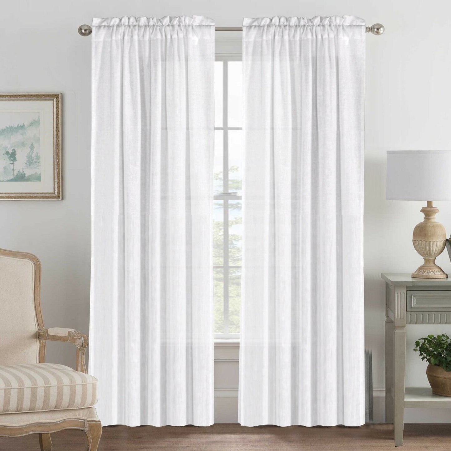 2x Natural Linen Curtains for Living Light Filtering Semi Sheer Window Draperies