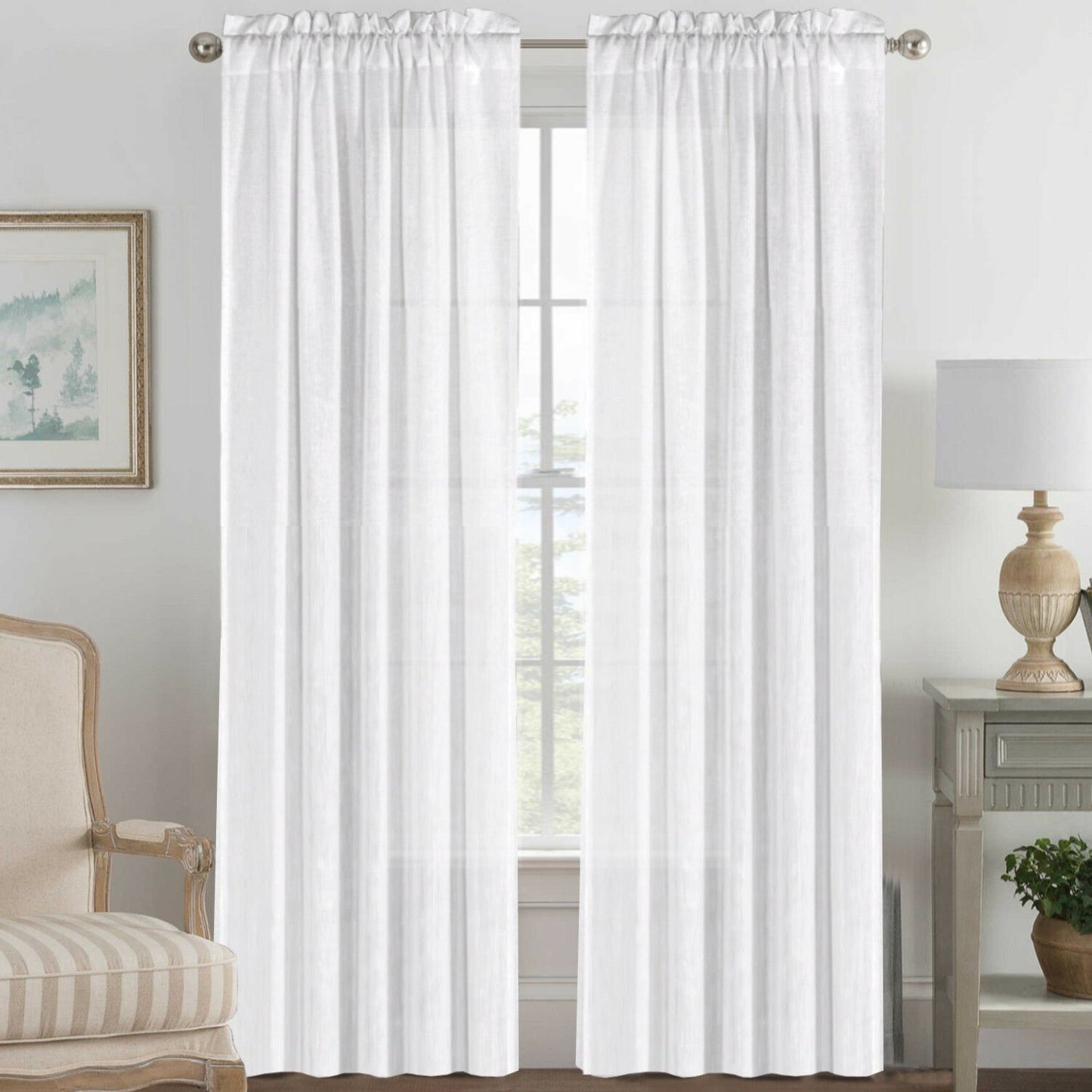 2x Natural Linen Curtains for Living Light Filtering Semi Sheer Window Draperies
