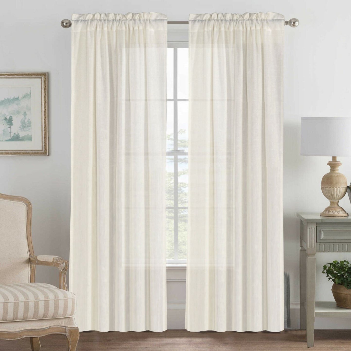 2x Natural Linen Curtains for Living Light Filtering Semi Sheer Window Draperies